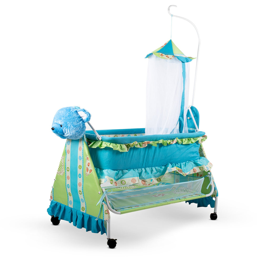 Fuffy Baby Swing Cradle I Canopy Mosquito Net I Storage Basket I Portable with Wheels