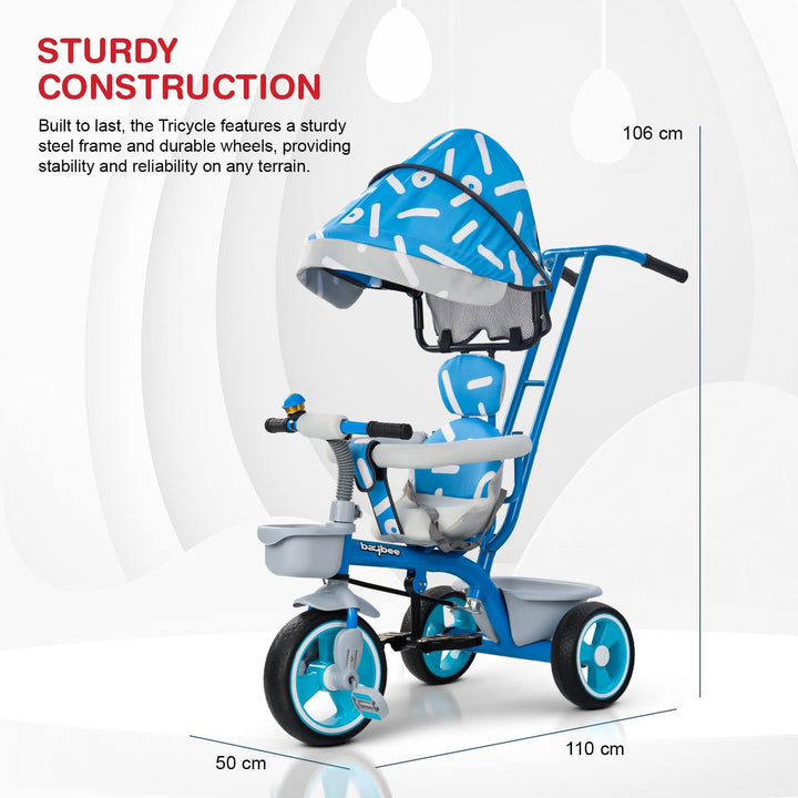 Trico 2 in 1 Baby Tricycles for Kids, Plug N Play Tricycle with Parental Handle, Canopy, & Safety Belt