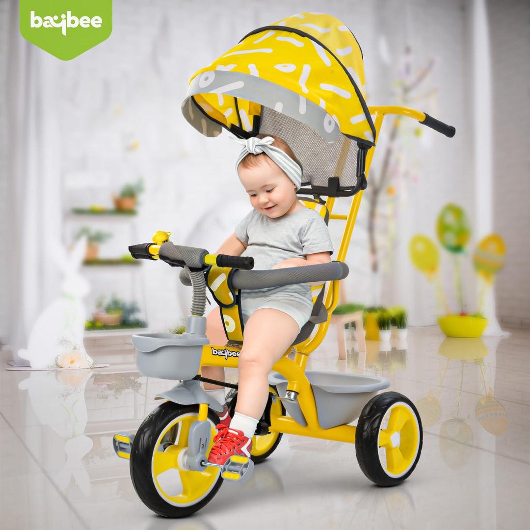 Trico 2 in 1 Baby Tricycles for Kids, Plug N Play Tricycle with Parental Handle, Canopy, & Safety Belt