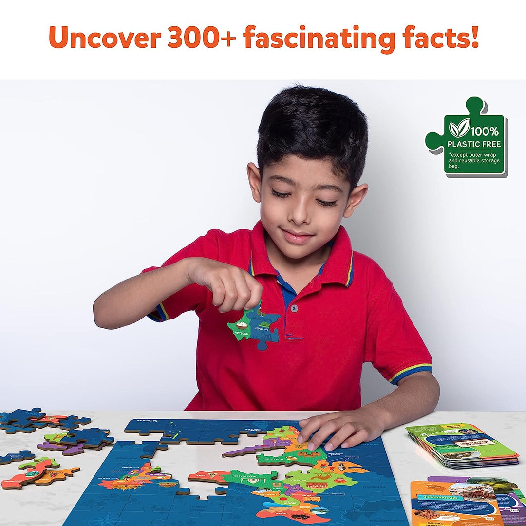 Skillmatics India Map Puzzle - 70 Pieces, Educational Toy for Learning 300+ Facts