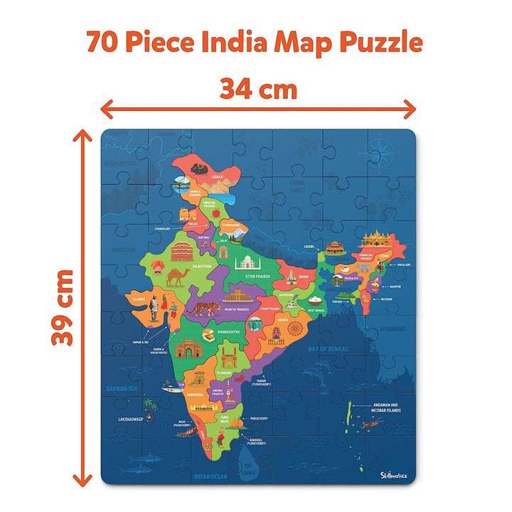 Skillmatics India Map Puzzle - 70 Pieces, Educational Toy for Learning 300+ Facts