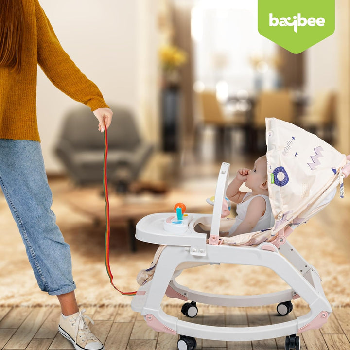 5 in 1 Baby Rocking Chair for Kids with Hanging Toys,Multi Position Recline, Music, Wheels & Food Tray
