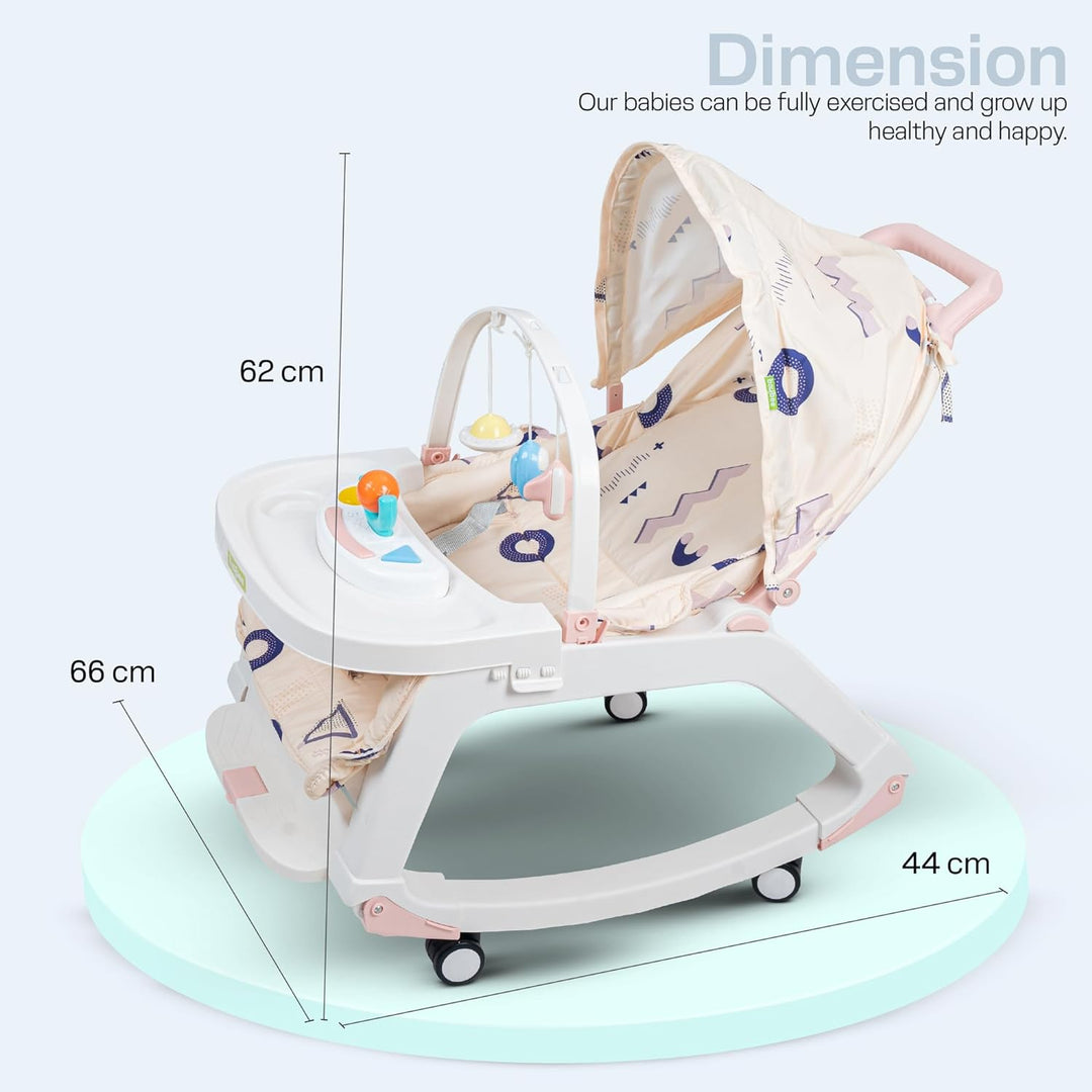 5 in 1 Baby Rocking Chair for Kids with Hanging Toys,Multi Position Recline, Music, Wheels & Food Tray