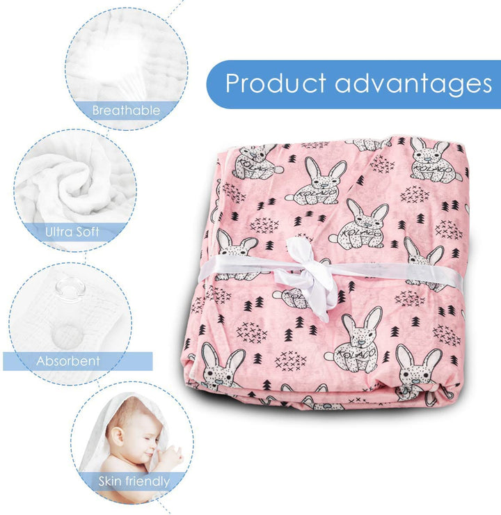 Cotton Single Swaddling Baby Blanket for Heavy Winter Black/Pink 100x75cm