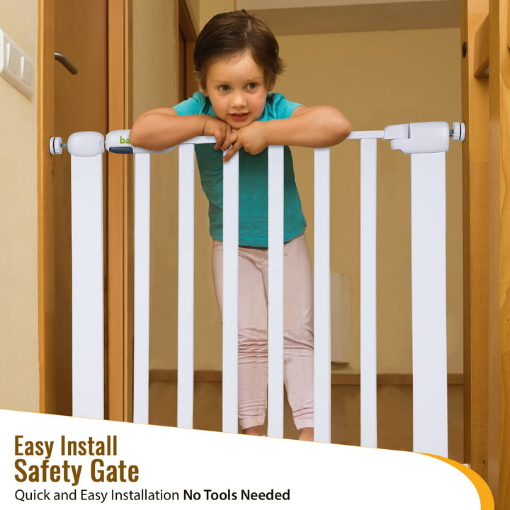 Baybee 75-85cm Auto Close Baby Safety Gate, Extra Tall Baby Fence Barrier Dog Gate with Easy Walk-Thru Child Gate | Baby Gate for House, Stairs, Doorways | Safety Gate for Baby (White)