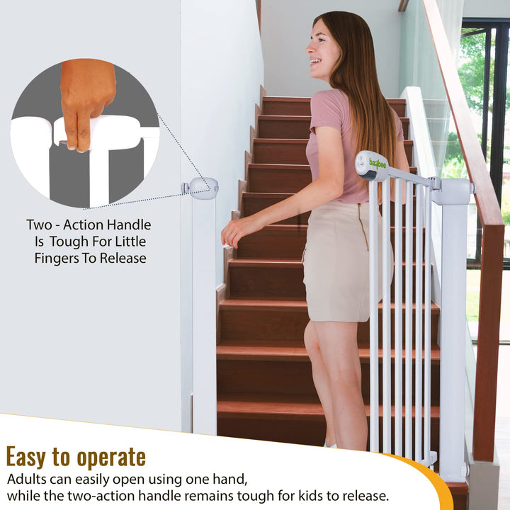 Baybee 75-85cm Auto Close Baby Safety Gate, Extra Tall Baby Fence Barrier Dog Gate with Easy Walk-Thru Child Gate | Baby Gate for House, Stairs, Doorways | Safety Gate for Baby (White)