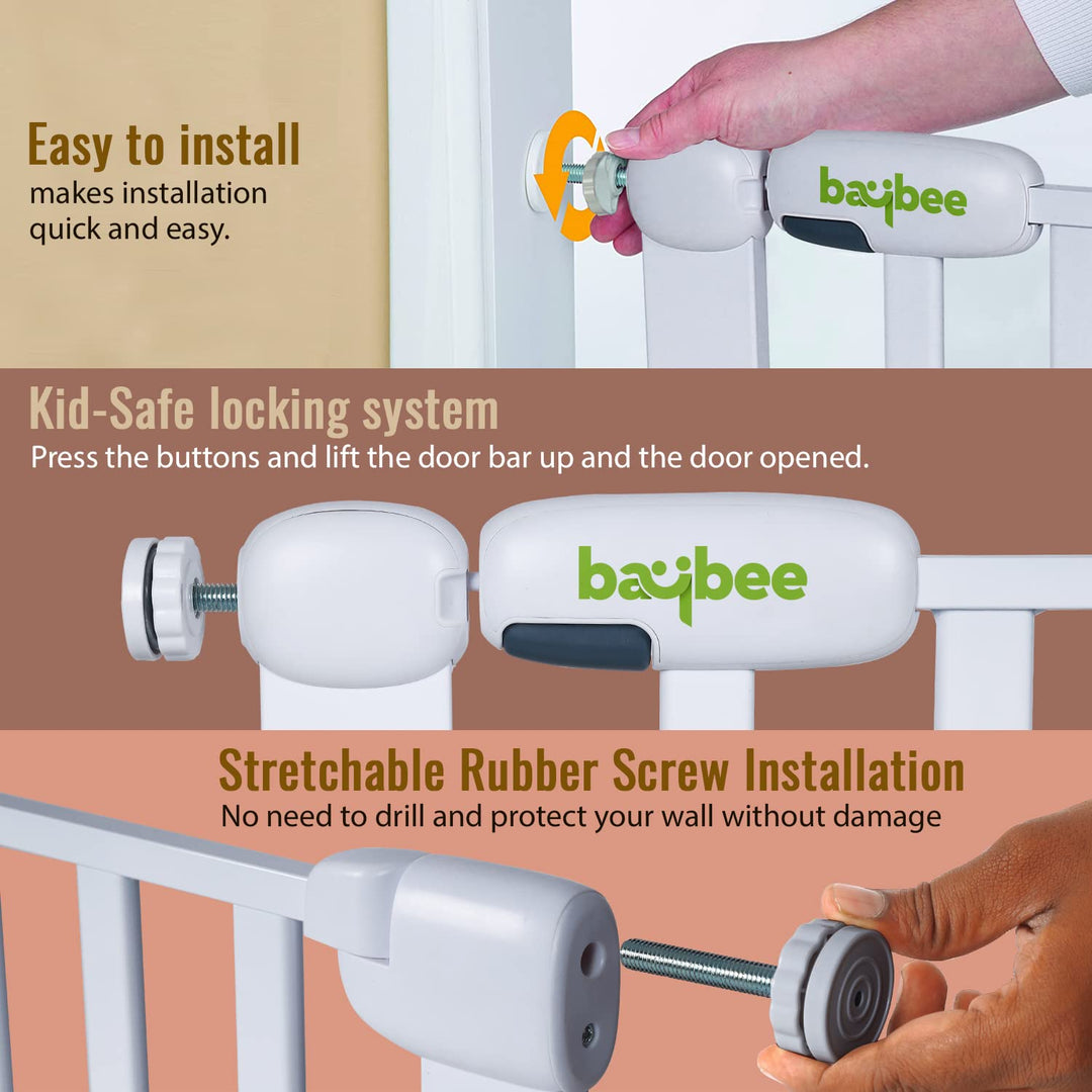 Baybee 75-85cm Auto Close Baby Safety Gate, Extra Tall Baby Fence Barrier Dog Gate with Easy Walk-Thru Child Gate | Baby Gate for House, Stairs, Doorways | Safety Gate for Baby (White)