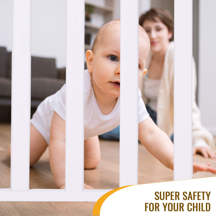 Baybee 75-85cm Auto Close Baby Safety Gate, Extra Tall Baby Fence Barrier Dog Gate with Easy Walk-Thru Child Gate | Baby Gate for House, Stairs, Doorways | Safety Gate for Baby (White)