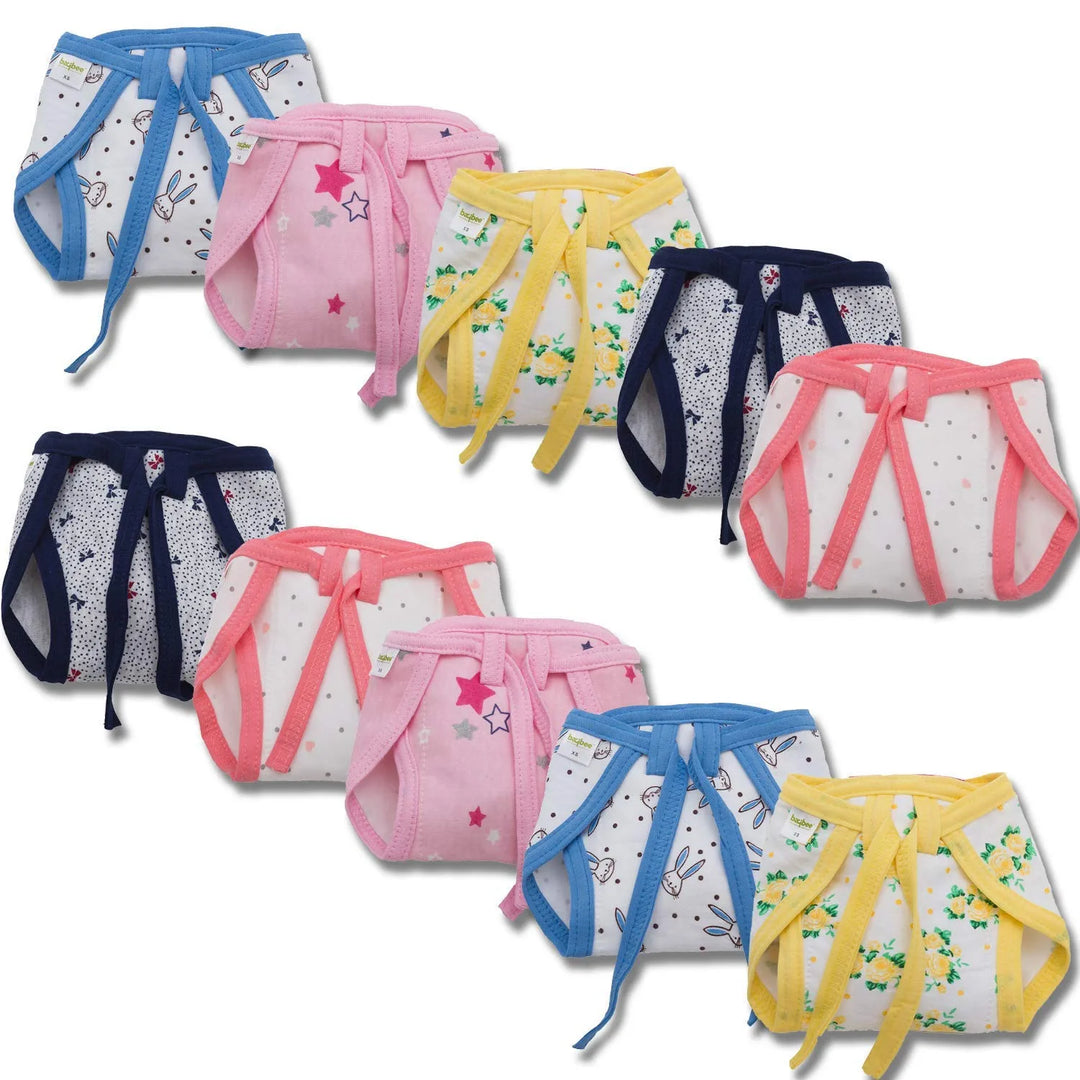 Baybee Reusable Fabric Nappy-Washable Cloth Diaper - Knot Adjustable Cloth Nappies for Babies - Suitable for Boys & Girls Combo Pack of 6