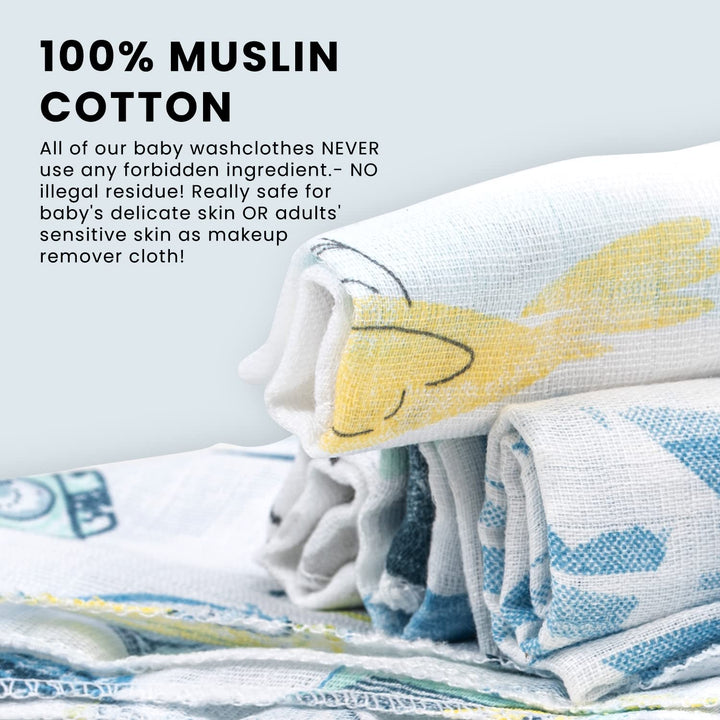 100% Muslin Cotton Baby Bath Face Towels Cotton Washcloths for Newborn, Washable 0-6 Months