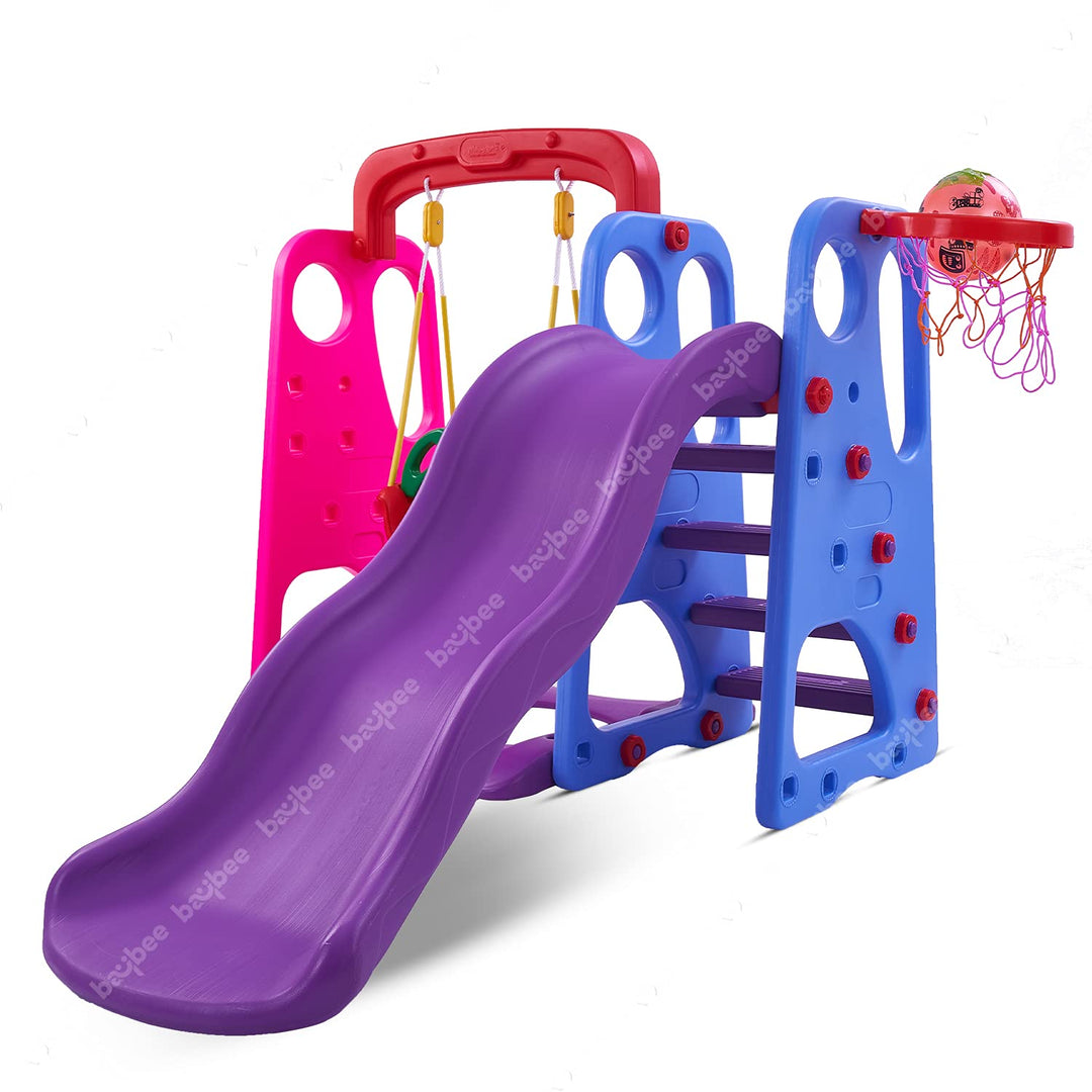 KIDZON 3 in 1 Climber Foldable Baby Garden Slide for Kids - Plastic Garden Slide for Kids/Toddlers/Indoor/Outdoor Preschoolers for Boys and Girls Age Group-1 to 5 Years,Blue & Red(Pack of 1 set)