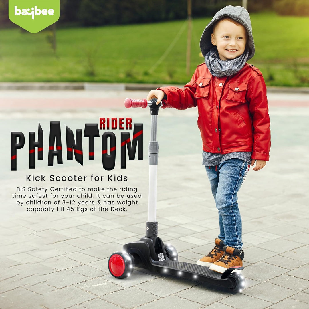 Phantom Skate Scooter for Kids, Foaldble 3 Wheel Kids Scooter with 3 Height Adjustable & Music | Kick Scooter with LED PU Wheels & Deck | Runner Scooter for Kids 2 to 10 Years Boy Girl