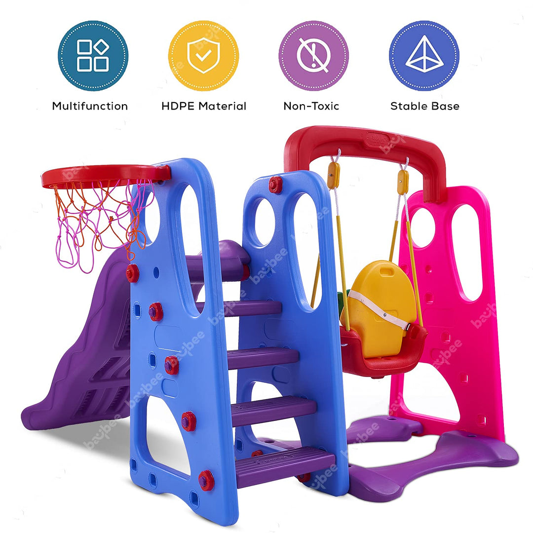 KIDZON 3 in 1 Climber Foldable Baby Garden Slide for Kids - Plastic Garden Slide for Kids/Toddlers/Indoor/Outdoor Preschoolers for Boys and Girls Age Group-1 to 5 Years,Blue & Red(Pack of 1 set)