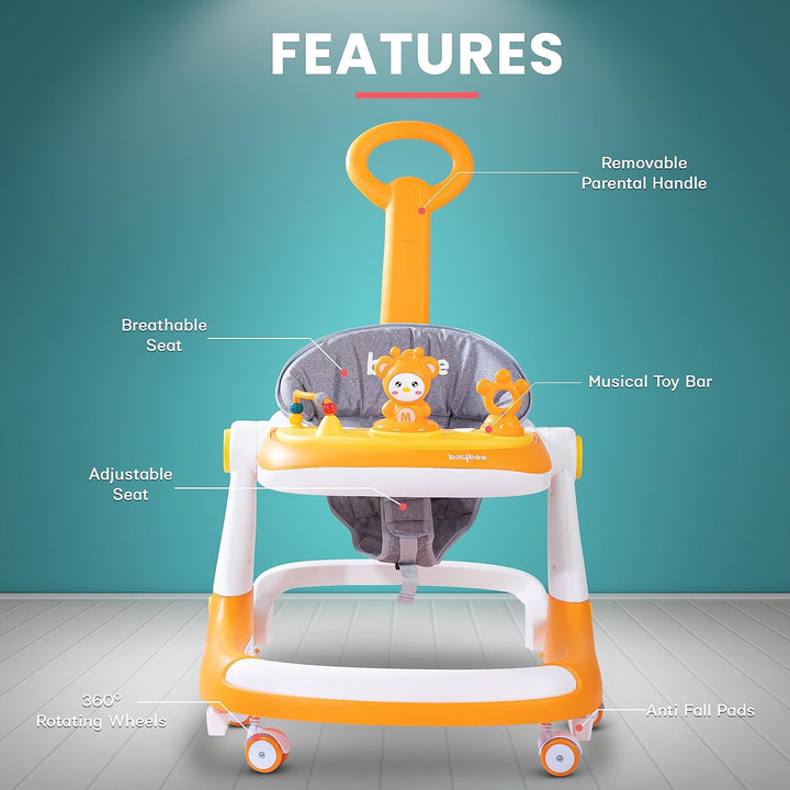 KIDZON Magnum 2 in 1 Baby Walkers for 6-18 Month Baby Boy Girl, Push Walker for Kids with Parental Handle & Height Adjustable | Activity Kids Walker for Baby with Musical Toy Bar