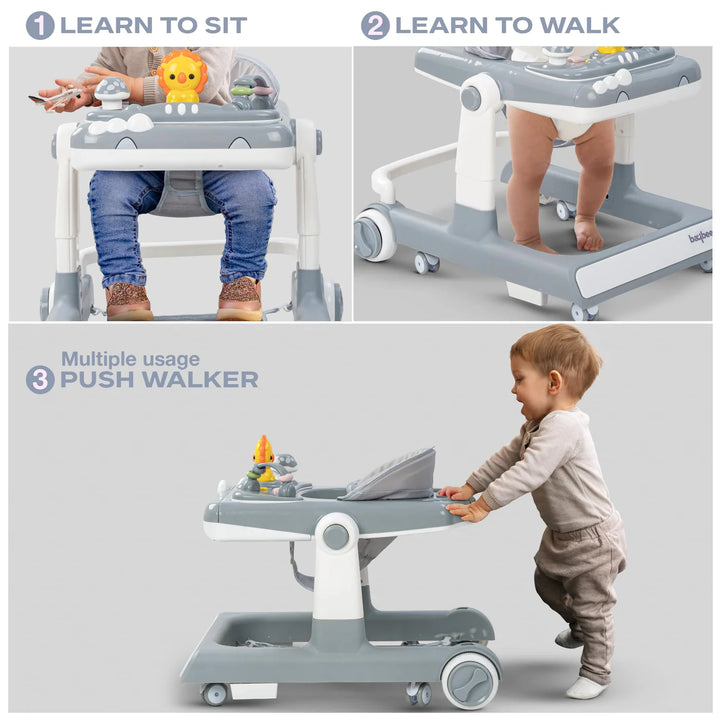 KIDZON Zeni 3 IN 1 Baby Walker for Kids, Activity Kids Walker with Parental Push Handle & 3 Height Adjustable, Walker for Baby with Musical Toy Bar & Stopper, Walker Baby 6-18 Months Boys Girls