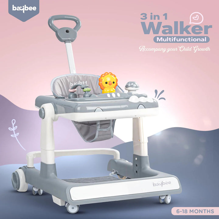 KIDZON Zeni 3 IN 1 Baby Walker for Kids, Activity Kids Walker with Parental Push Handle & 3 Height Adjustable, Walker for Baby with Musical Toy Bar & Stopper, Walker Baby 6-18 Months Boys Girls