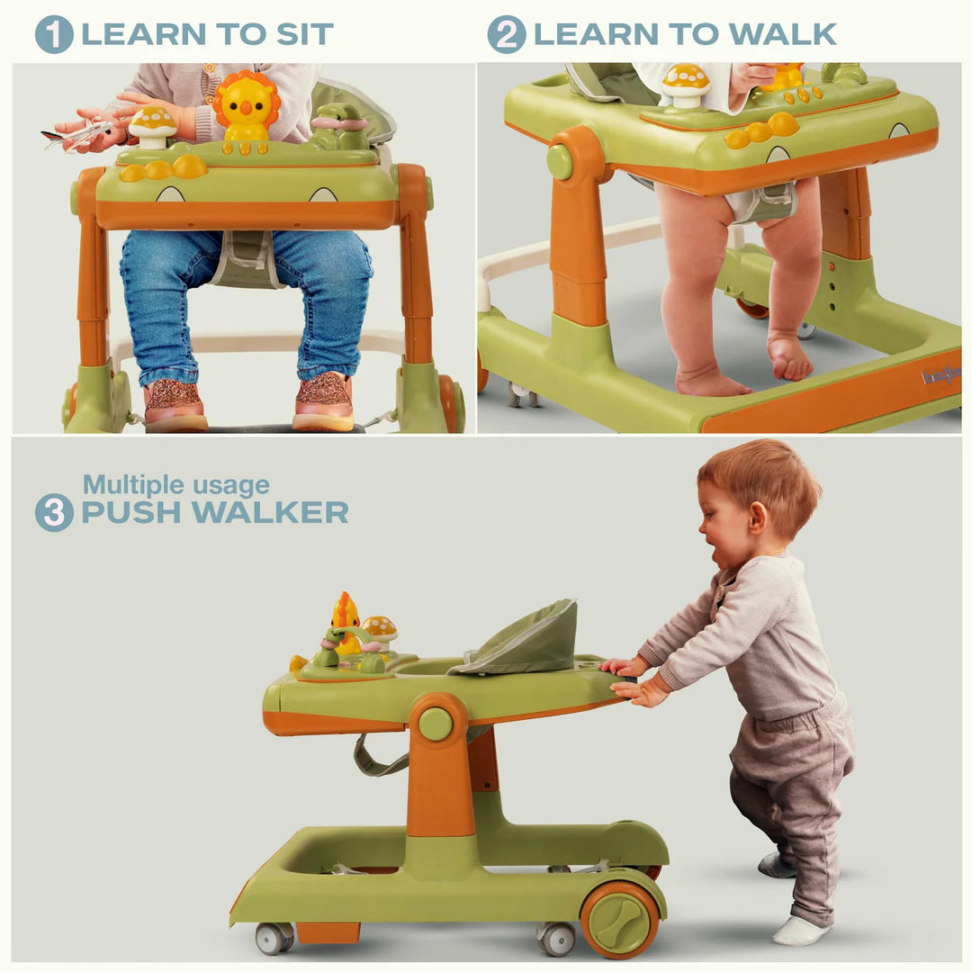 KIDZON Zeni 3 IN 1 Baby Walker for Kids, Activity Kids Walker with Parental Push Handle & 3 Height Adjustable, Walker for Baby with Musical Toy Bar & Stopper, Walker Baby 6-18 Months Boys Girls