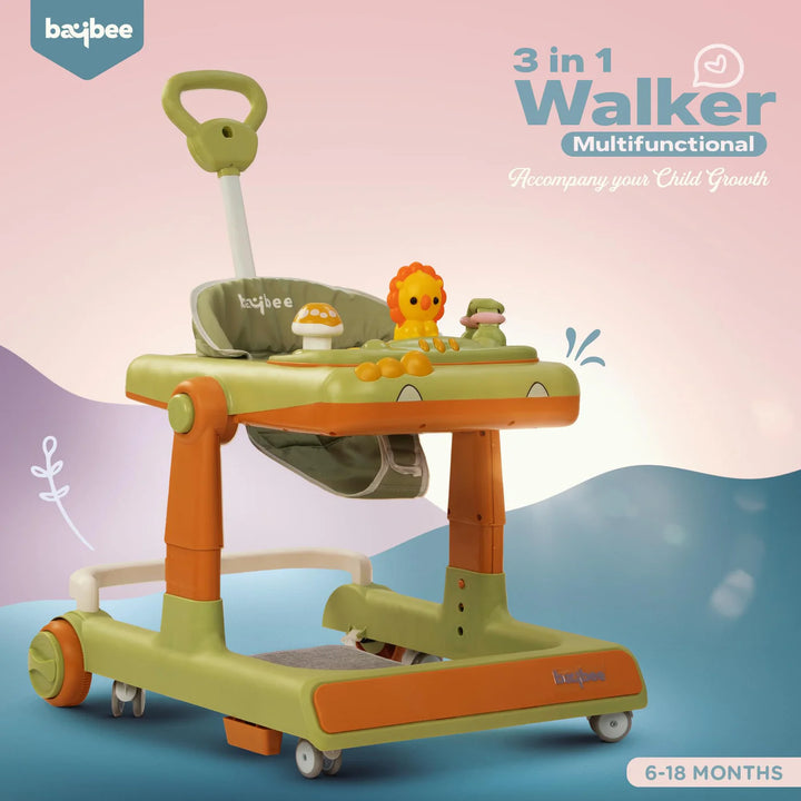 KIDZON Zeni 3 IN 1 Baby Walker for Kids, Activity Kids Walker with Parental Push Handle & 3 Height Adjustable, Walker for Baby with Musical Toy Bar & Stopper, Walker Baby 6-18 Months Boys Girls