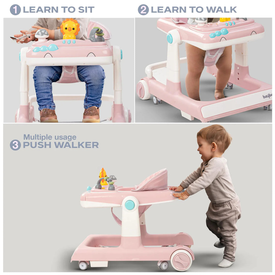 KIDZON Zeni 3 IN 1 Baby Walker for Kids, Activity Kids Walker with Parental Push Handle & 3 Height Adjustable, Walker for Baby with Musical Toy Bar & Stopper, Walker Baby 6-18 Months Boys Girls