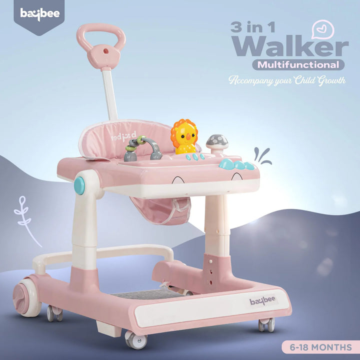 KIDZON Zeni 3 IN 1 Baby Walker for Kids, Activity Kids Walker with Parental Push Handle & 3 Height Adjustable, Walker for Baby with Musical Toy Bar & Stopper, Walker Baby 6-18 Months Boys Girls