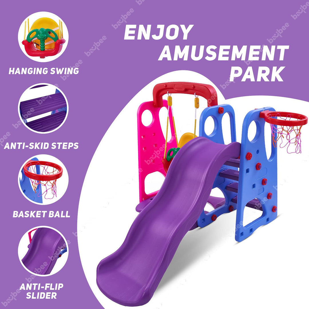 KIDZON 3 in 1 Climber Foldable Baby Garden Slide for Kids - Plastic Garden Slide for Kids/Toddlers/Indoor/Outdoor Preschoolers for Boys and Girls Age Group-1 to 5 Years,Blue & Red(Pack of 1 set)