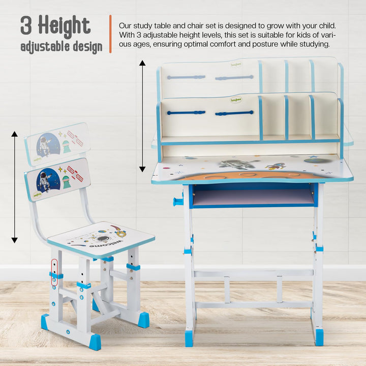 Wooden Multi Functional Kids Study Table for Students, Hight Adjustable Desk and Chair Set