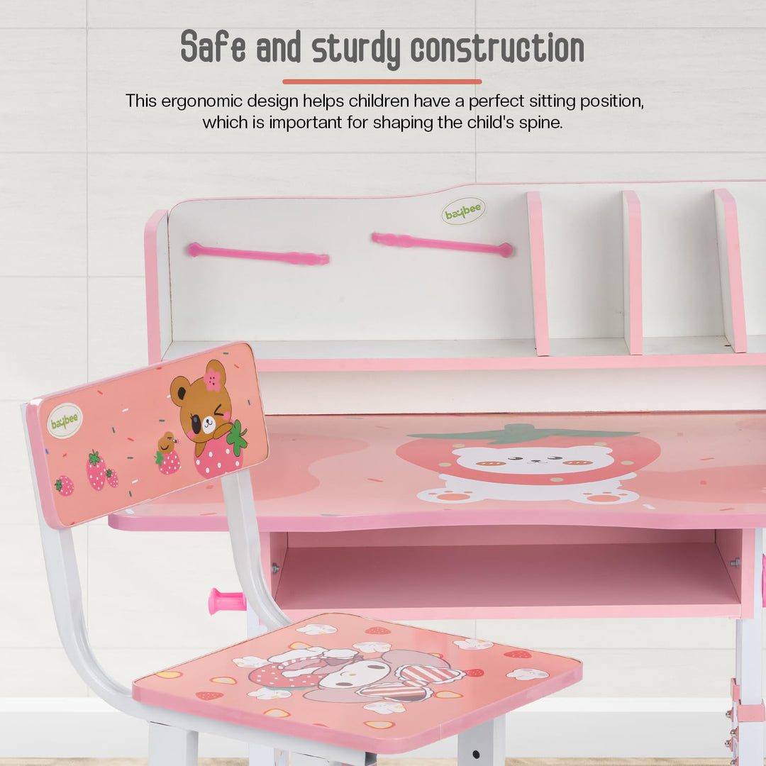 Wooden Multi Functional Kids Study Table for Students, Hight Adjustable Desk and Chair Set