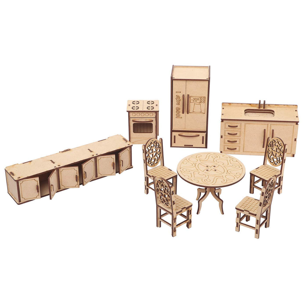 Webby DIY Paint Your Pre-Assembled Kitchen Furniture Wooden Doll House Kit for Kids