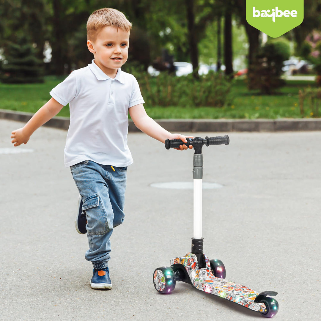 Hawk Skate Scooter for Kids, 3 Wheel Kids Scooter with 3 Height Adjustable Handle with Led PU Wheels & Brake for Kids 3 to 10 Years Boys Girls