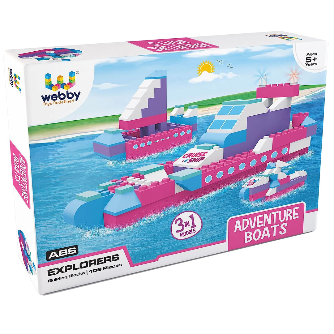 Webby 3 in 1 Adventure Boats ABS Building Blocks Kit, Colourful Bricks and Blocks Play Set, Fun Creative Toy Set for 5+ Years Kid (108 Pcs)