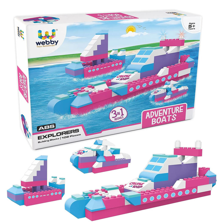 Webby 3 in 1 Adventure Boats ABS Building Blocks Kit, Colourful Bricks and Blocks Play Set, Fun Creative Toy Set for 5+ Years Kid (108 Pcs)