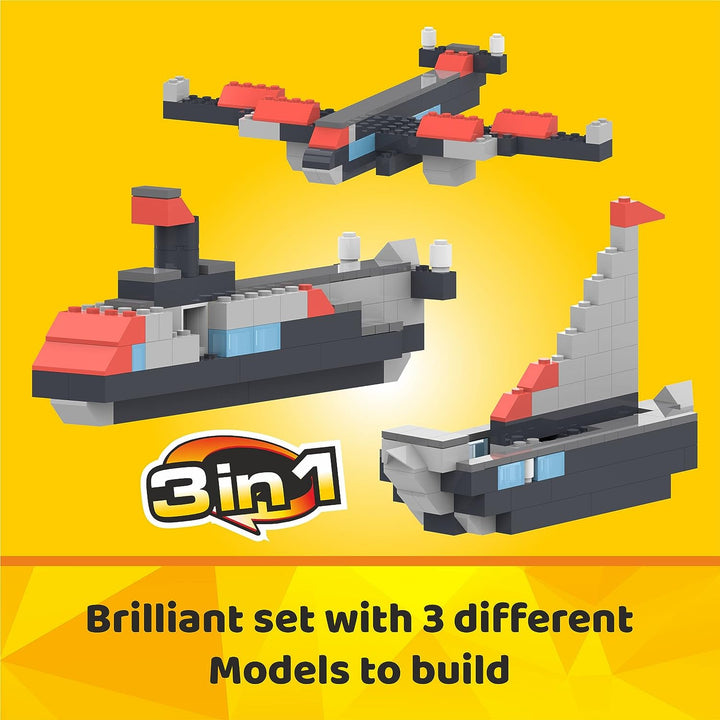 Webby 3 in 1 Young Commander ABS Blocks Kit, Fighter Plane, Submarine and Ship Construction Play Set, Fun Creative Toy Set for 5+ Years Kid (155 Pcs)