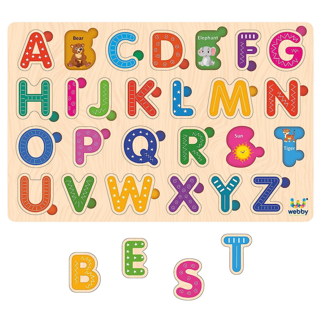 Webby Wooden Alphabets Montessori Educational Pre-School Puzzle Toy for 2+ Years Kid