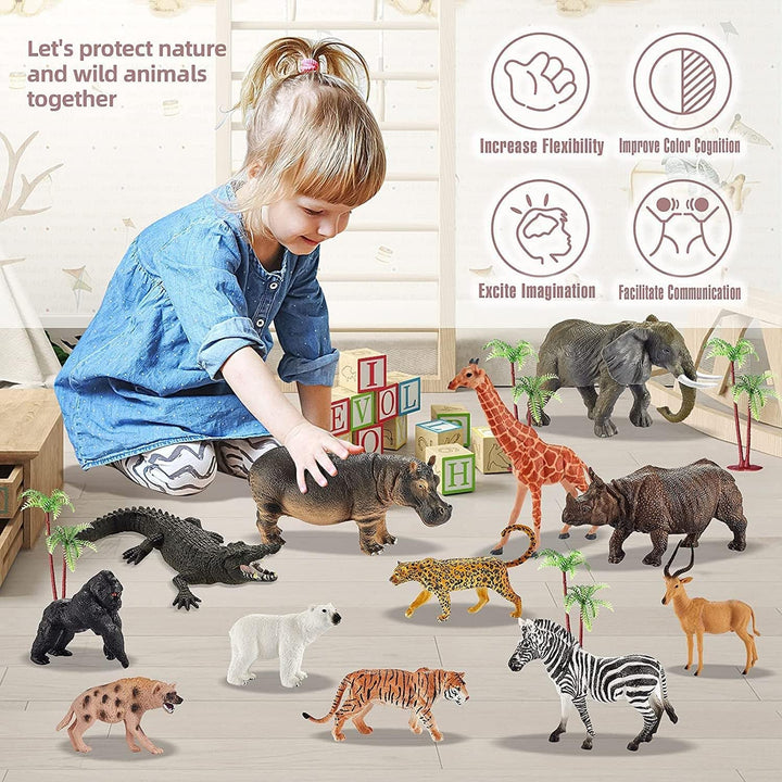 Wild & Farm Animals Toy Action Figure Wildlife Set for Kids