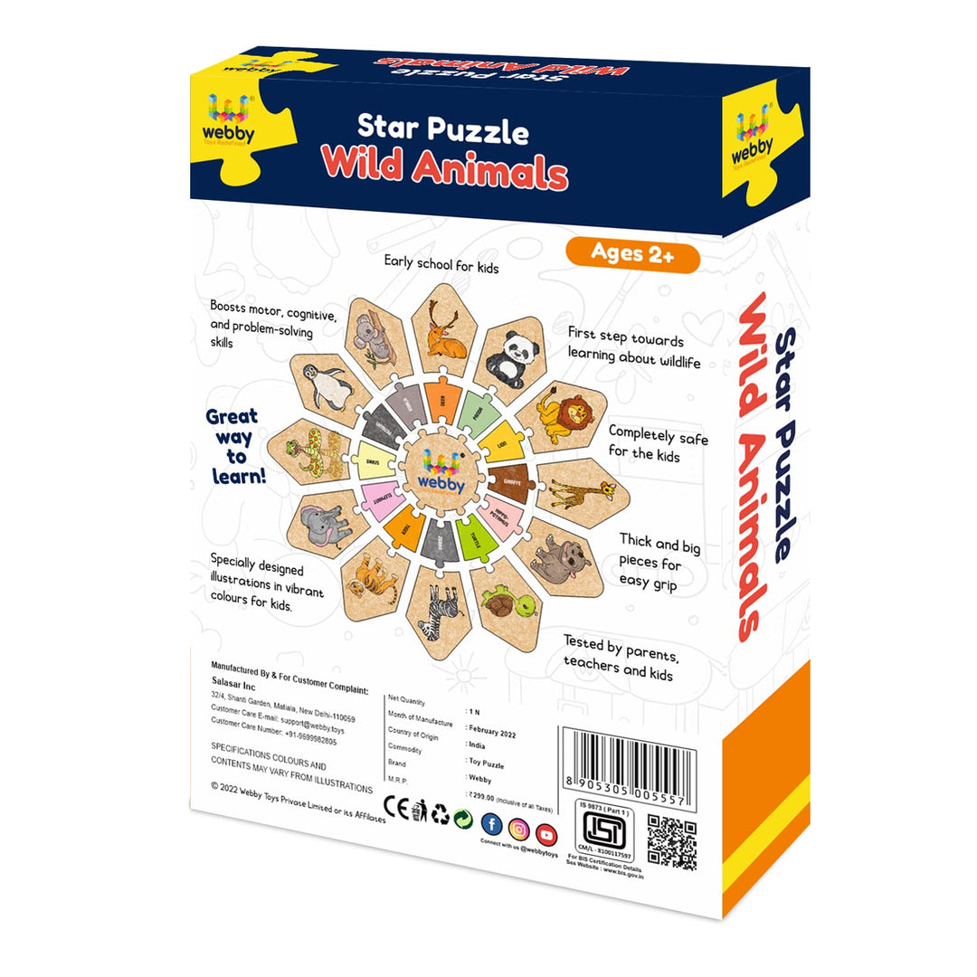 Webby Wild Animals - Star Jigsaw Puzzle, Montessori Early Educational