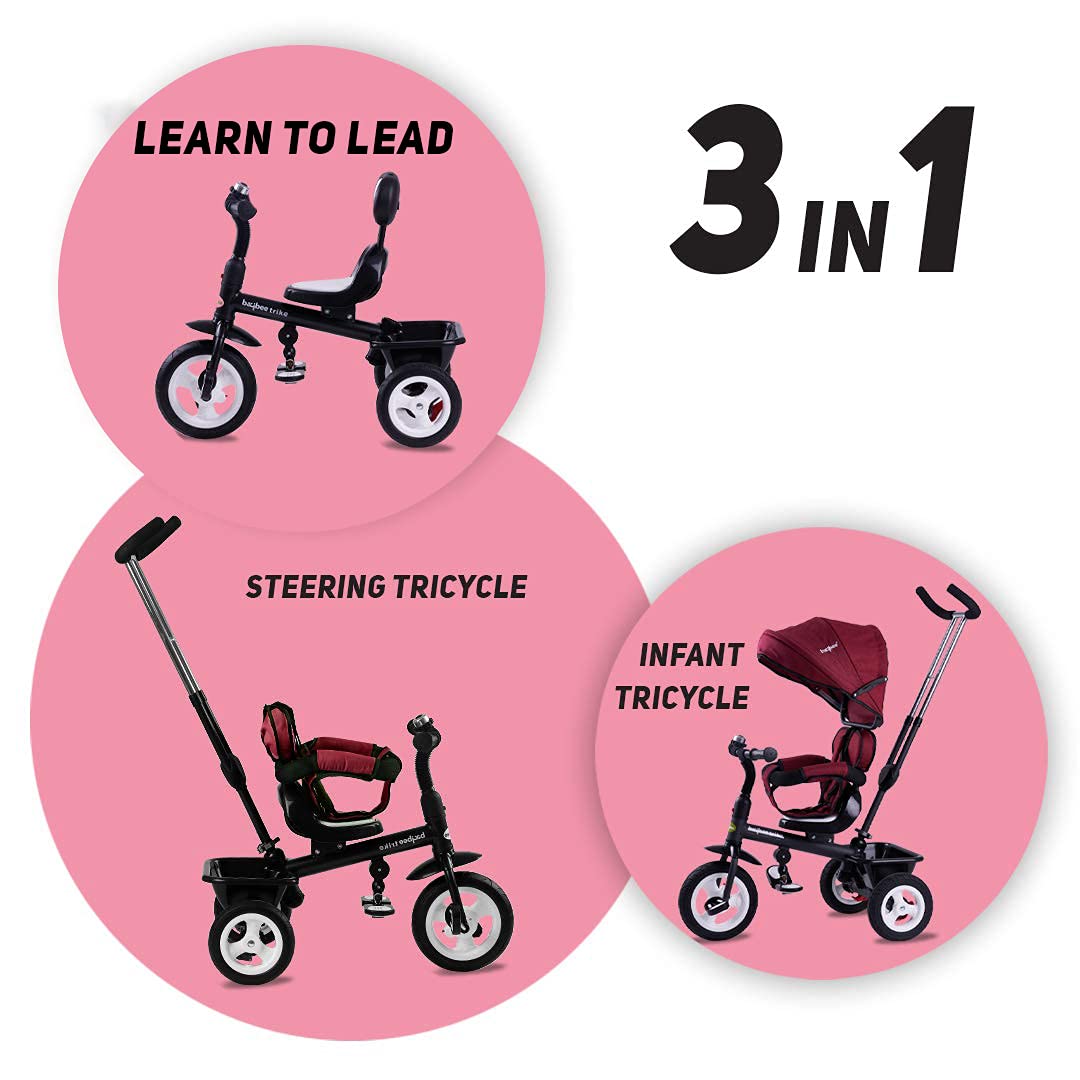 Sportz Trikes Tricycle for Kids, Baby Cycle with Parental Adjust Push Handle, Canopy, Rubber Wheels & Storage | Kids Cycle Tricycle | Cycle for Kids 1.5 to 5 Years Boys Girls