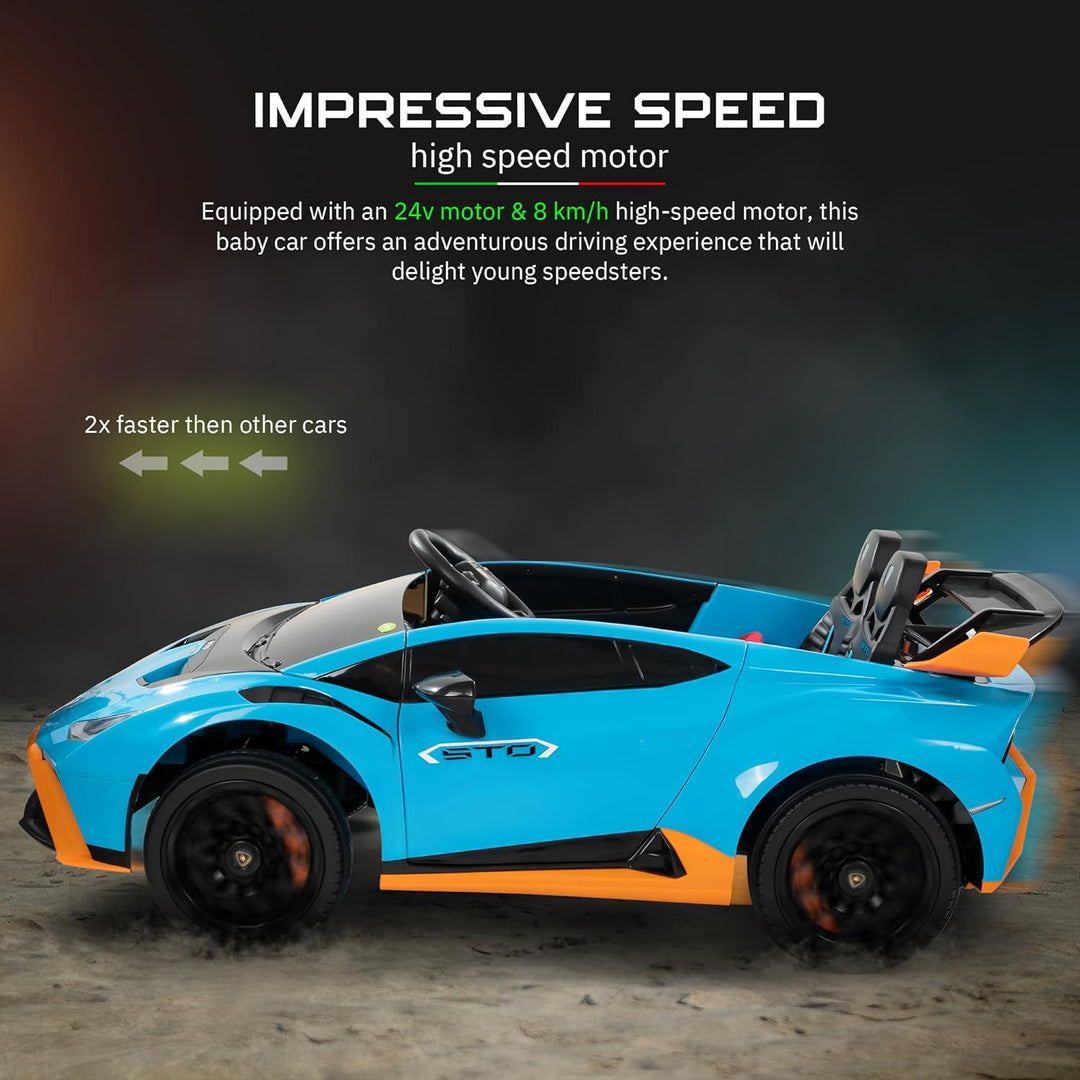 Battery Operated Car for Kids Licensed Lamborghini STO 24V  Ride On Toy Kids Car with 360° Rotational Drift, Music & Light | Electric Car for Kids to 3 to 8 Years
