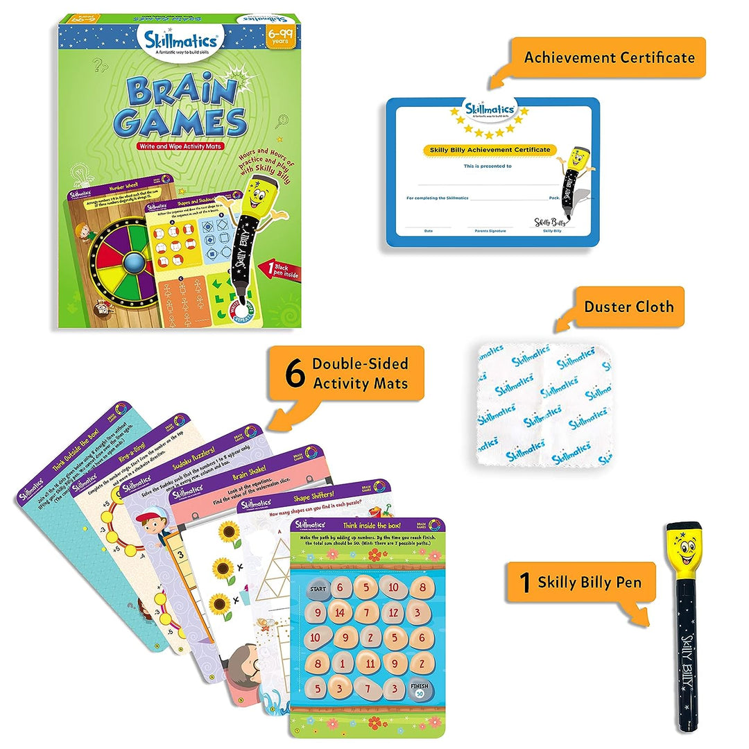 Skillmatics Educational Game - Brain Games, Reusable Activity Mats with Dry Erase Marker