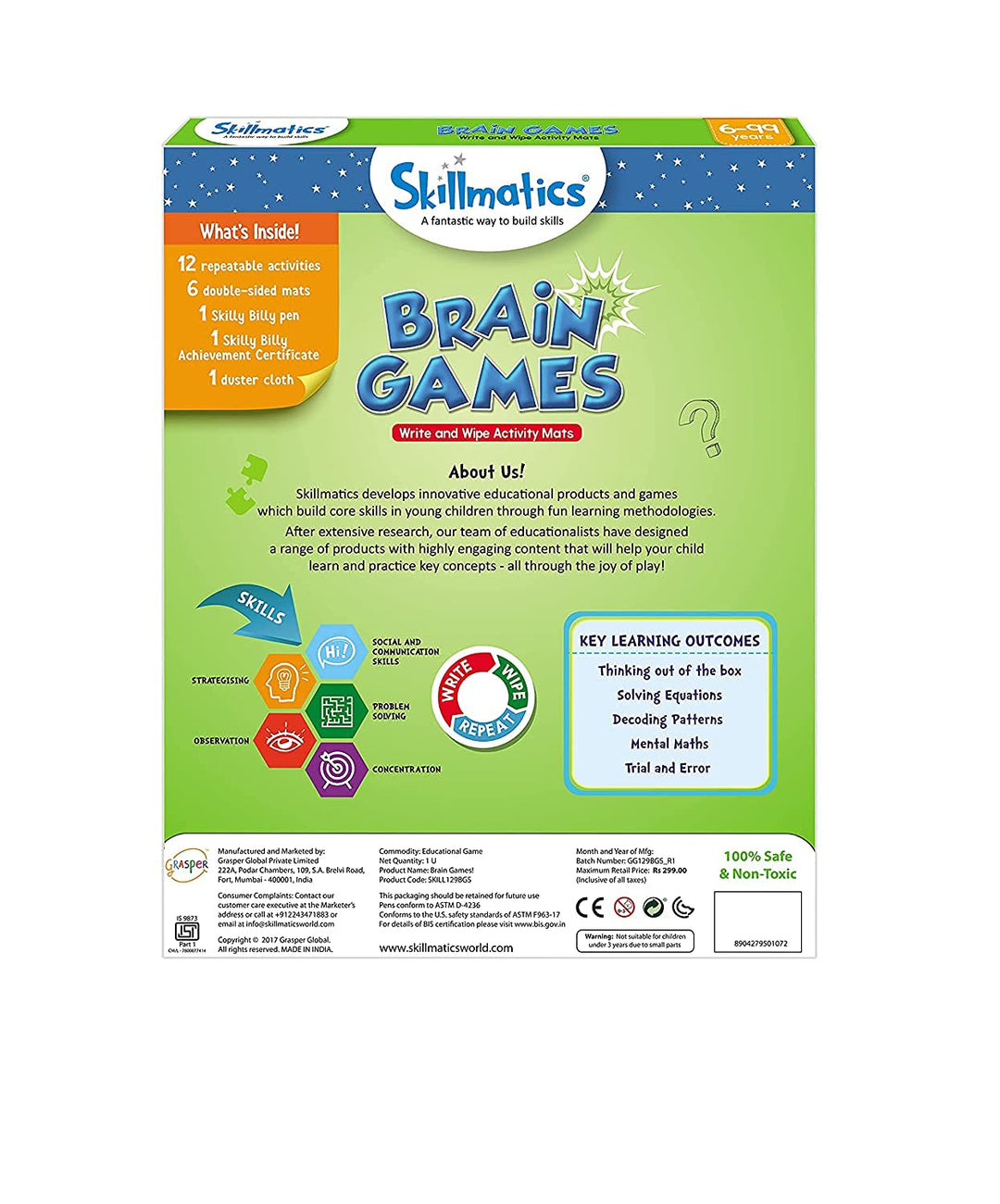 Skillmatics Educational Game - Brain Games, Reusable Activity Mats with Dry Erase Marker, Gifts, Travel Toy, Ages 6 and Up