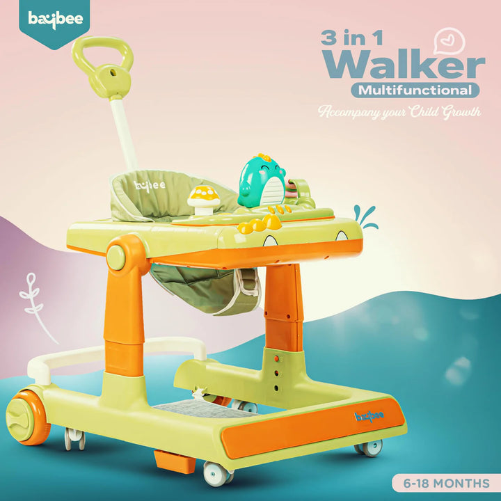 KIDZON Flix 3 IN 1 Baby Walker for Kids, Activity Kids Walker with Parental Push Handle & 3 Height Adjustable, Walker for Baby with Musical Toy Bar & Stopper, Walker Baby 6-18 Months Boys Girls