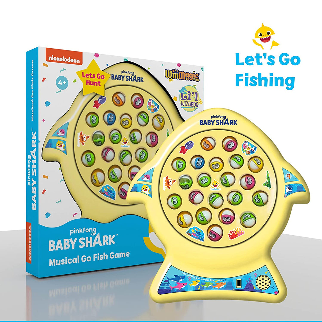 Baby Shark Sing and Go Fishing Game ,Musical Fish Game with Rotating Pond,21 Fishes & 4 Fishing Poles for Kids 4+Yrs|