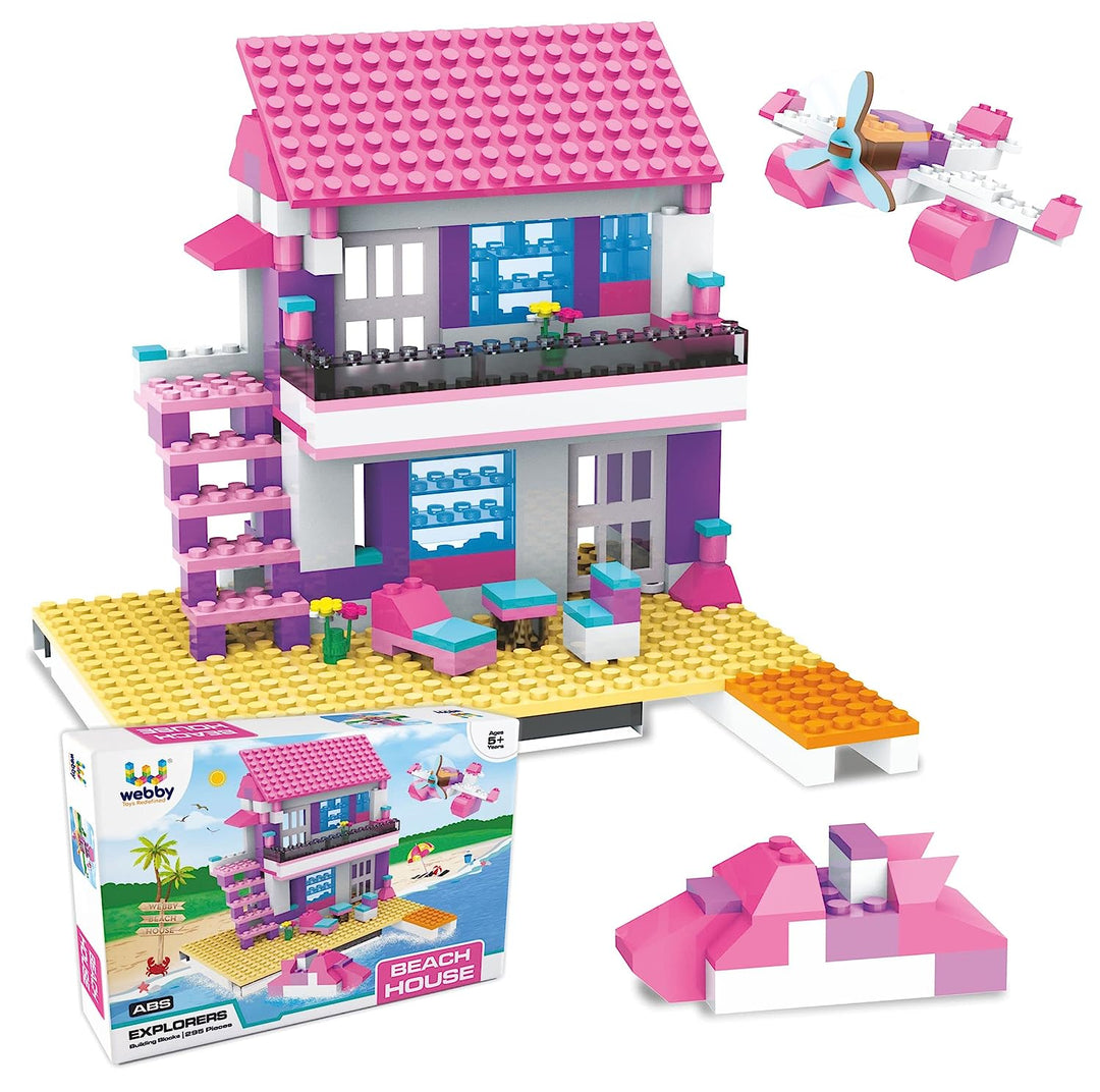 Webby Beach House ABS Building Blocks Kit, Colourful Bricks and Blocks Construction Play Set, Fun Creative Toy Set for 5+ Years Kid, 295 Pcs