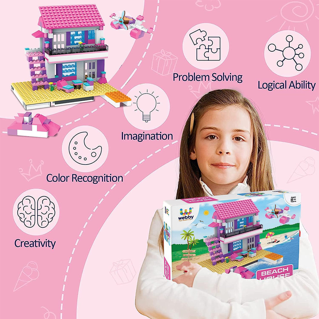 Webby Beach House ABS Building Blocks Kit, Colourful Bricks and Blocks Construction Play Set, Fun Creative Toy Set for 5+ Years Kid, 295 Pcs