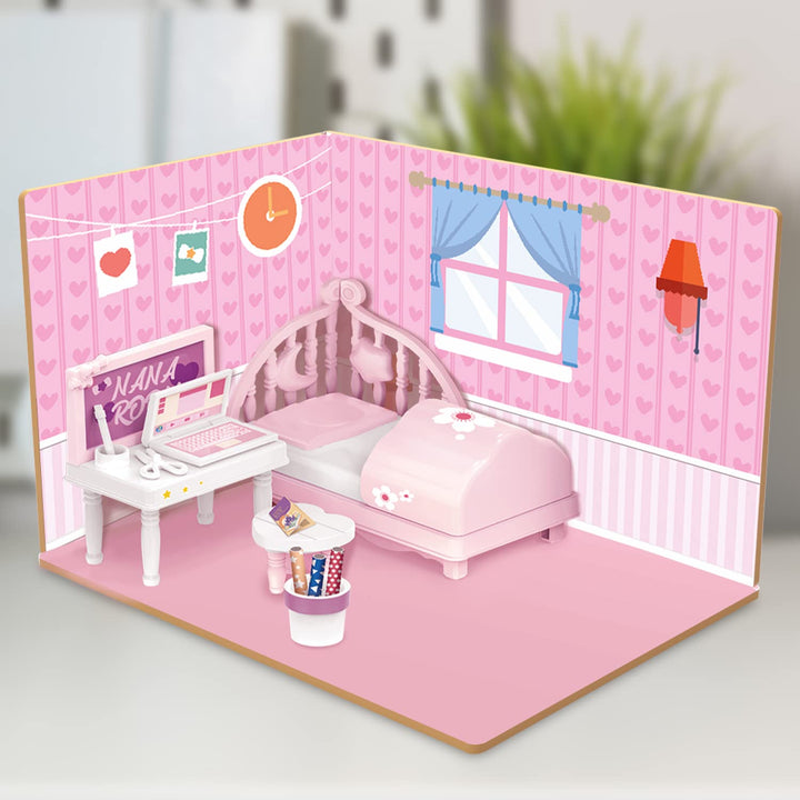 Webby DIY Bed Room Wooden Doll House with Plastic Furniture, Dollhouse for Girls and Boys