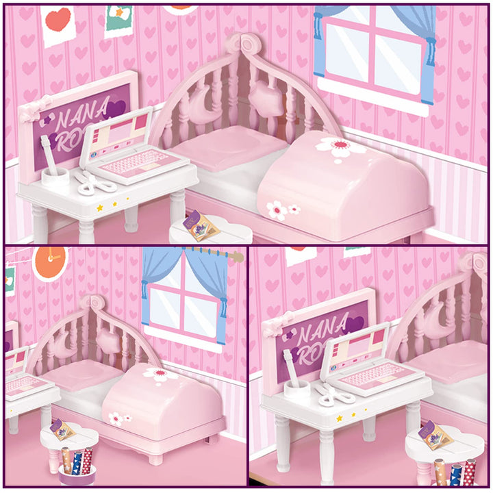 Webby DIY Bed Room Wooden Doll House with Plastic Furniture, Dollhouse for Girls and Boys