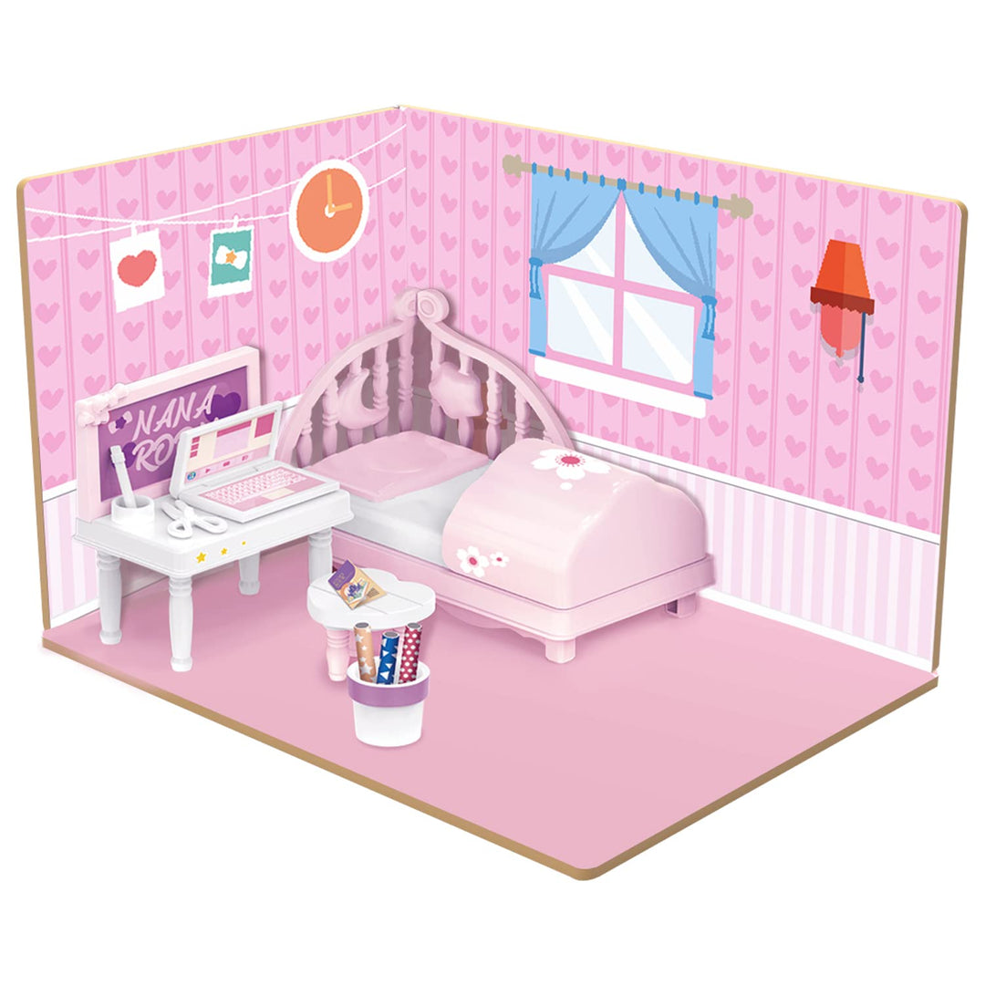 Webby DIY Bed Room Wooden Doll House with Plastic Furniture, Dollhouse for Girls and Boys
