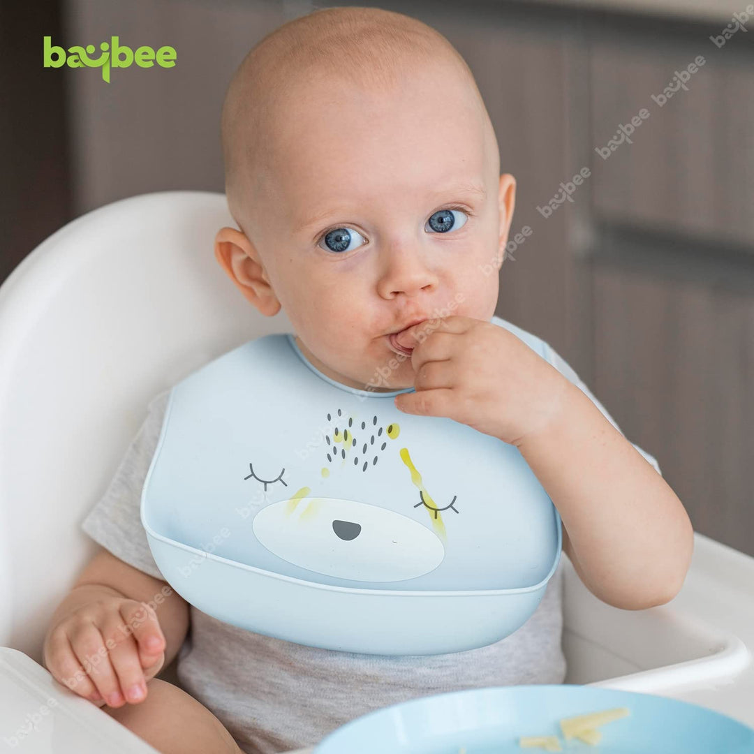Baby Silicone Waterproof Bibs for New Born with Pocket & 6 Adjustable Neckline with Buttons with Washable & Reusable, Non Messy Easy Cleaning | Bibs for Baby Boy Girls 6 to 12 months