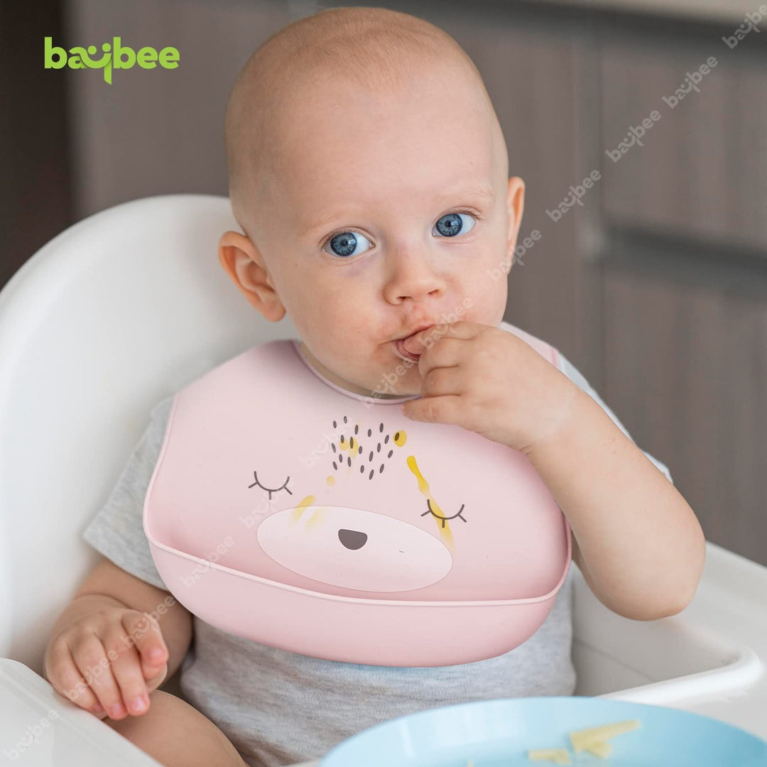 Baby Silicone Waterproof Bibs for New Born with Pocket & 6 Adjustable Neckline with Buttons with Washable & Reusable, Non Messy Easy Cleaning | Bibs for Baby Boy Girls 6 to 12 months