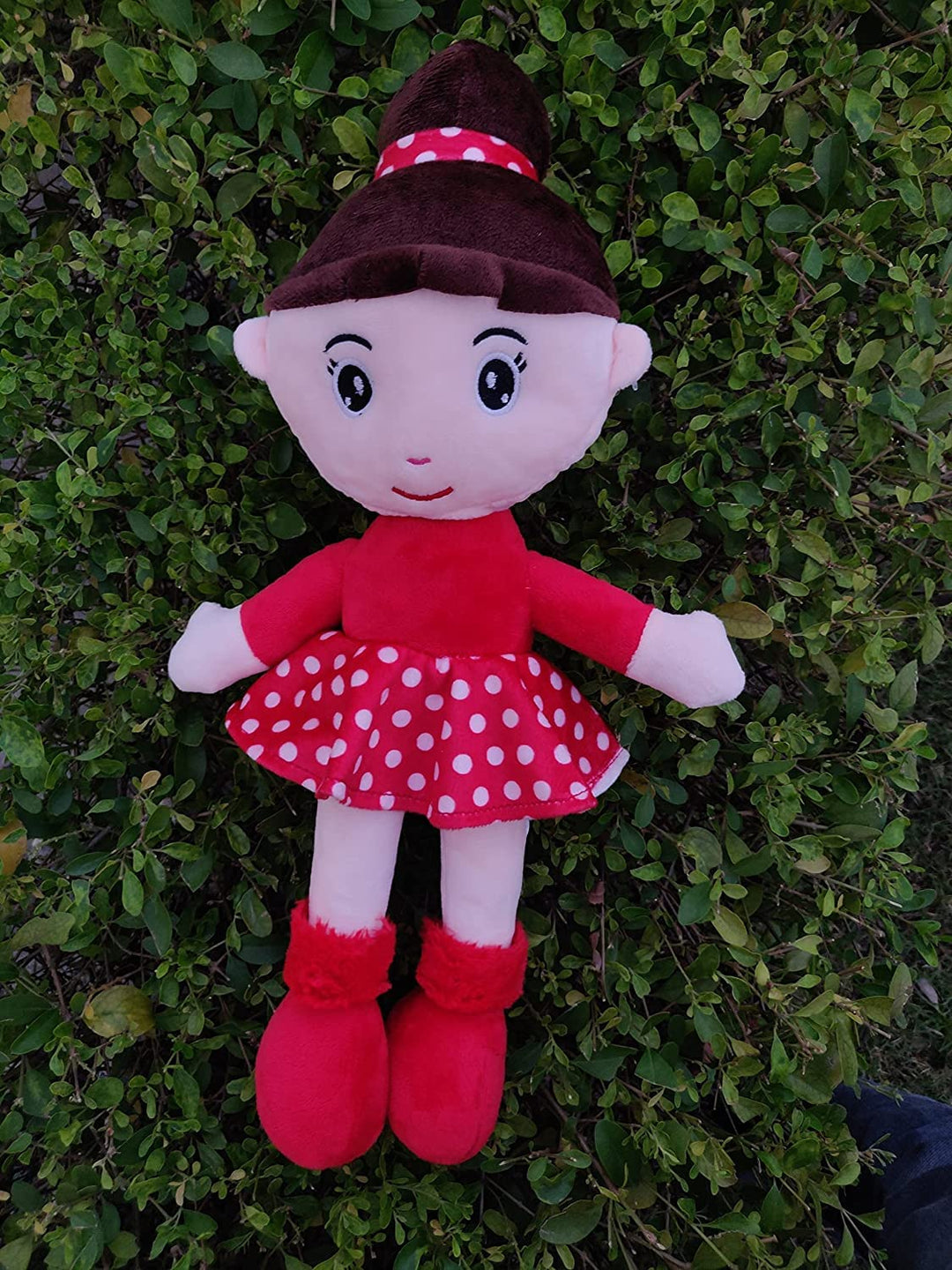 FUNZOO Super Soft Plush Stuffed Girl Doll Washable Cuddly Huggable Baby Doll Toy for Girl (60 cm, Bun Doll (Red))