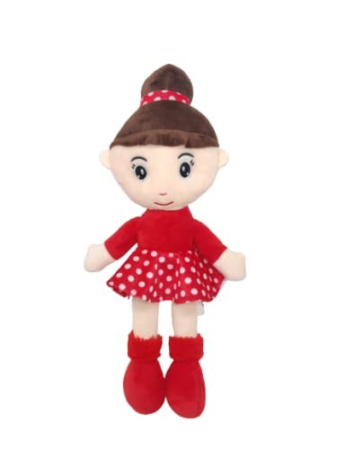 FUNZOO Super Soft Plush Stuffed Girl Doll Washable Cuddly Huggable Baby Doll Toy for Girl (60 cm, Bun Doll (Red))